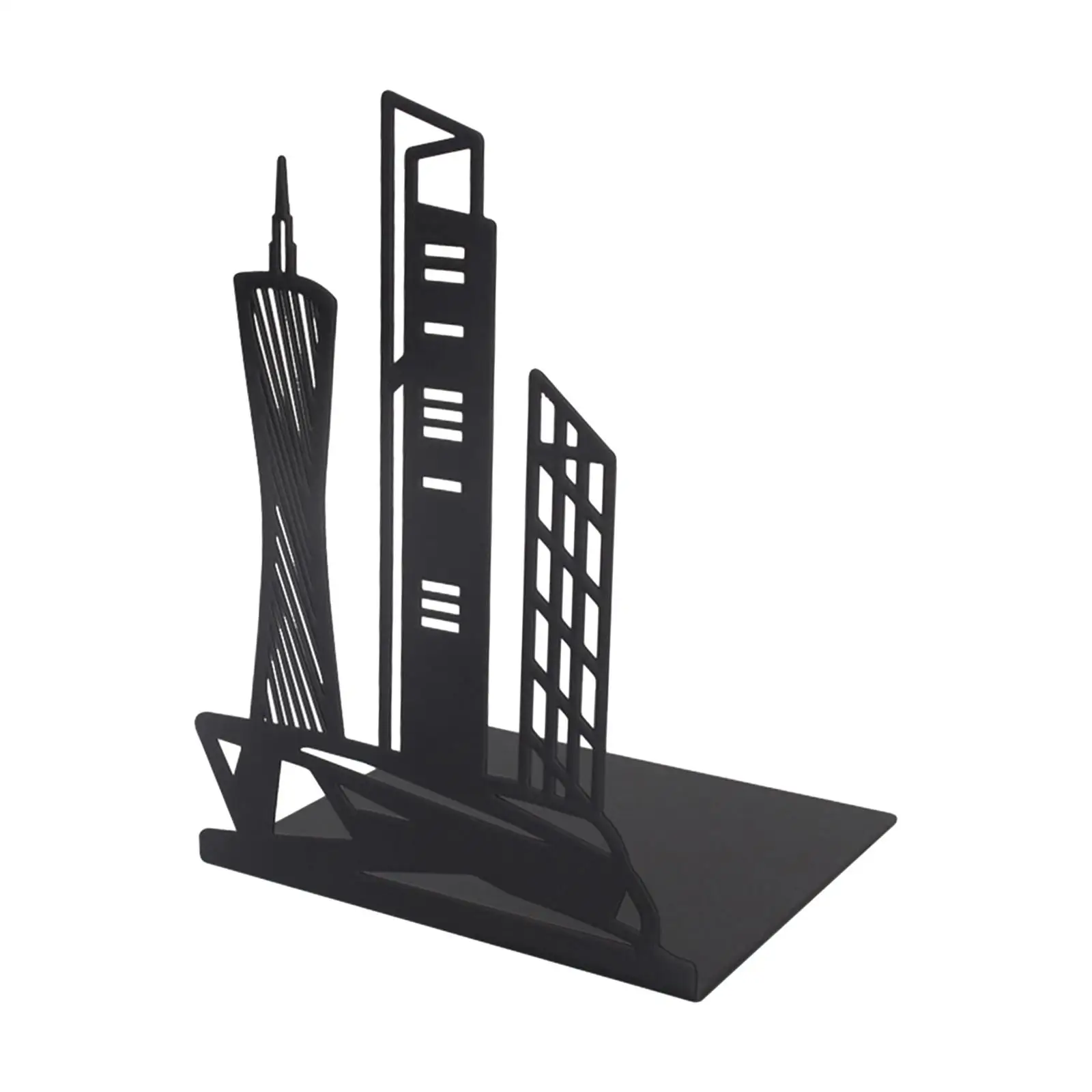 Bookends Famous Architecture Iron Art Black Book Ends 17x11x10cm Multipurpose Hollowed Out for Office Kitchen Accessories Sturdy