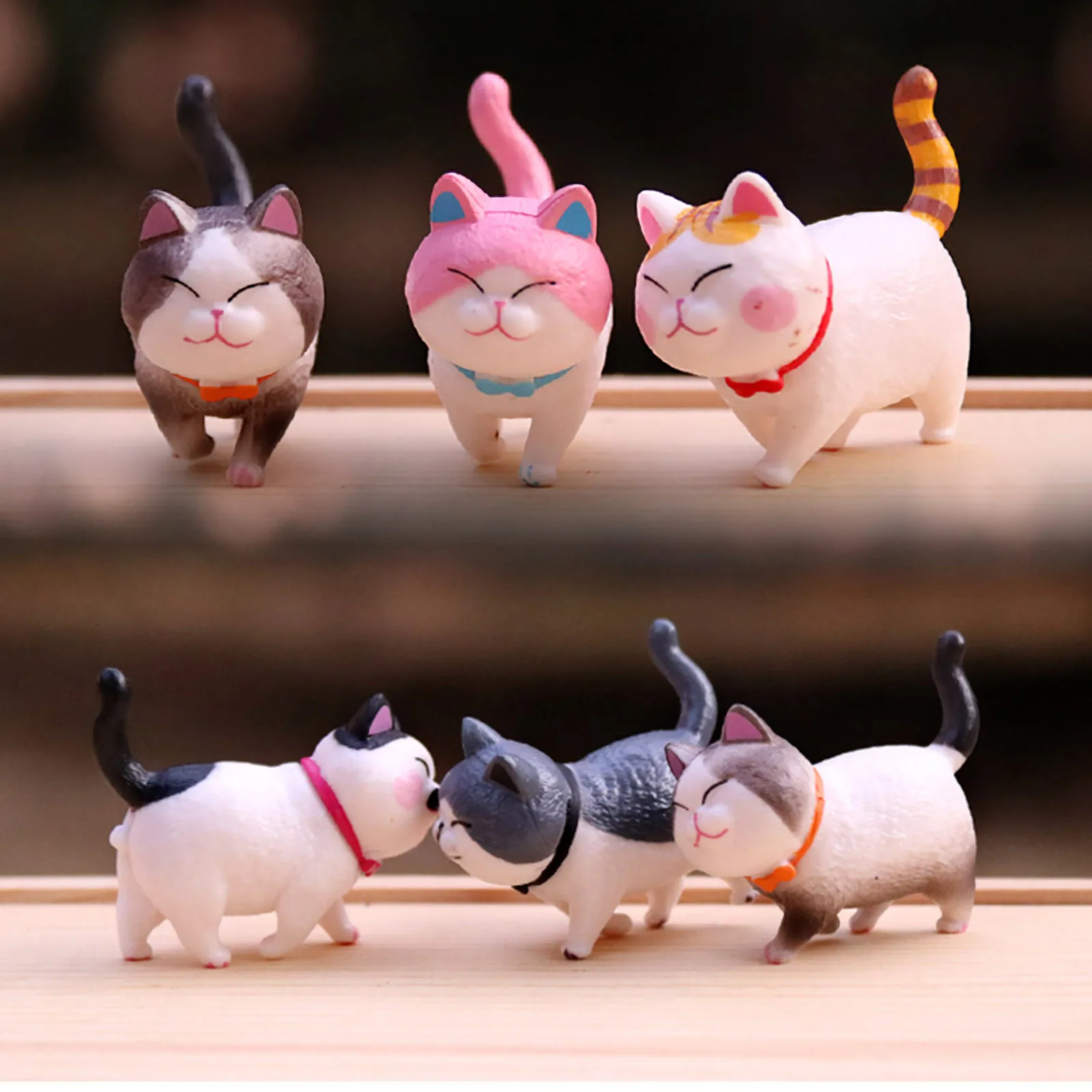 1Pcs Cute Mini PVC Animal Miniatures Japanese Bell Cat Doll ...