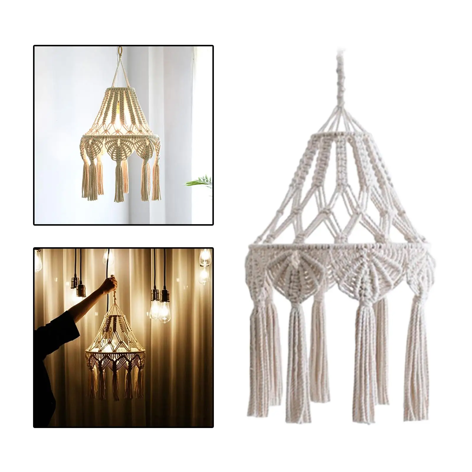 Knitting Macrame Lamp Shade Boho Chandelier Lampshade for Home Wedding Party
