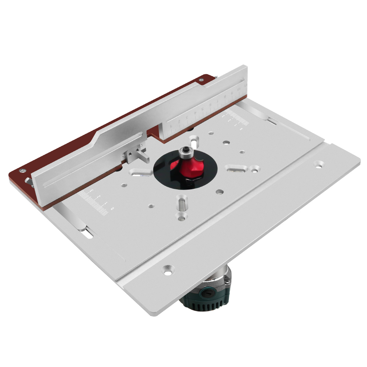 Aluminium-Fräs tisch einsatz platte mit verschiebbarem Zapfen zaun Elektrisches Holzfräs-Flip board mit Gehrung lehre Führungs satz – Detail 10