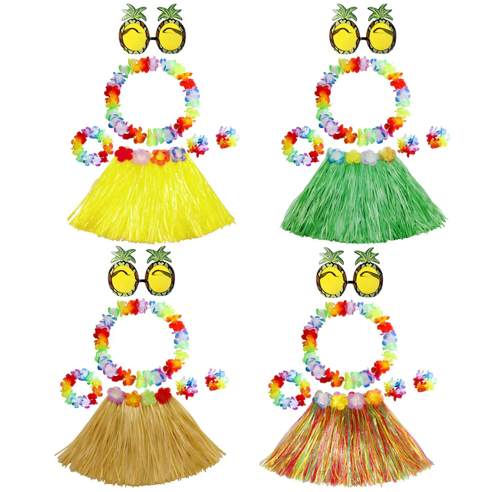 Hawaiian Grass Skirt 30cm Short Skirt Pineapple Glasses for Hawaiian Birthday