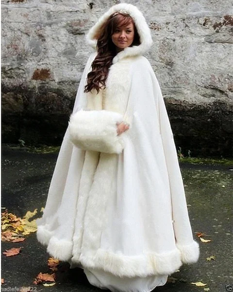 Bridal Winter Wedding Dress Hooded Cloak Cape Faux Fur Bridal ...