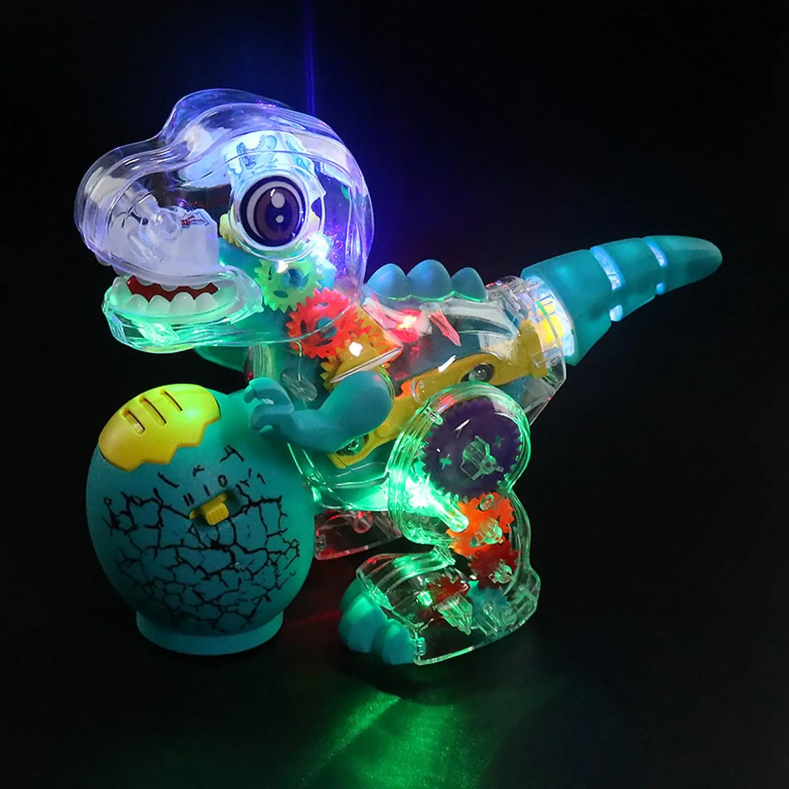 Transparent Electric Dinosaur Toy Obstacle Avoidance Toddlers LED Lights Building Swing Arm Tail Halloween Kids Preschool Toy