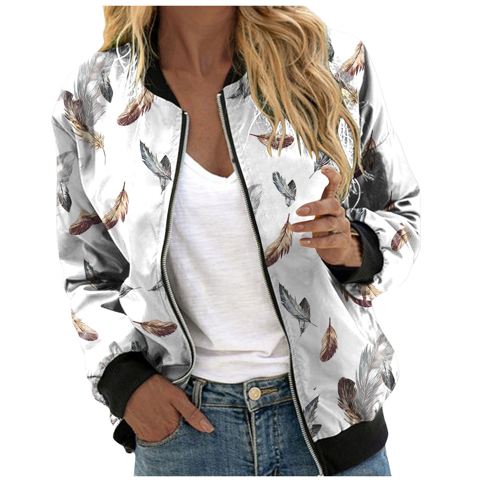 Title 6, Zipper Printed Jacket For Womans Long Sleeve Ca...