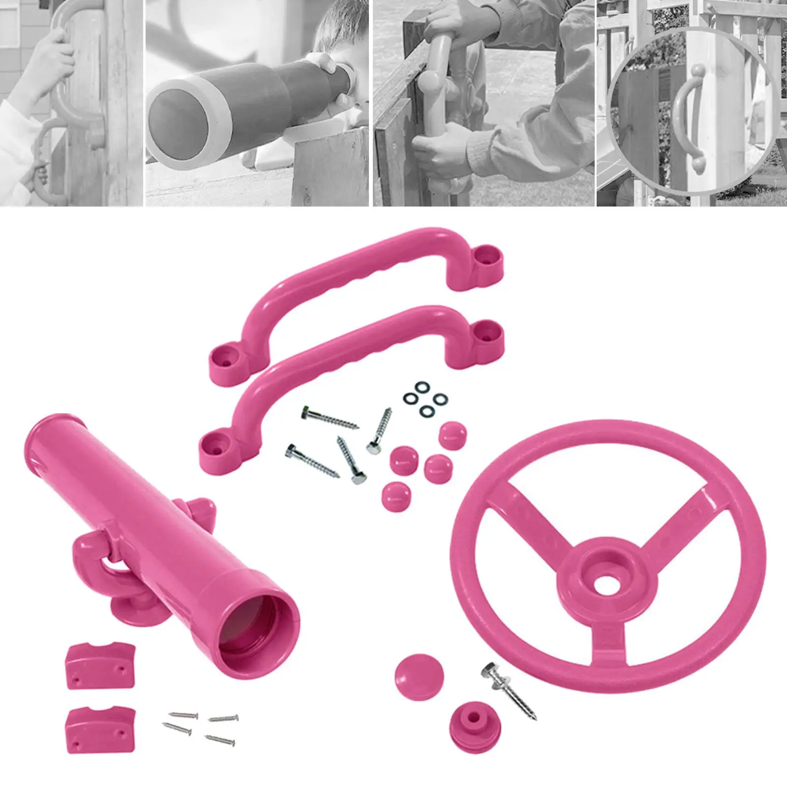 Playground Equipment Pink Set Easy to Install Pirate Ship Wheel for Kids for Swingset Backyard Tree House Jungle Gym Attachments