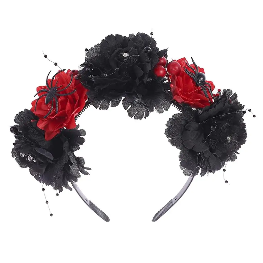 Womens Goth Rose Flower Garland Festival Halloween Headband Headpiece