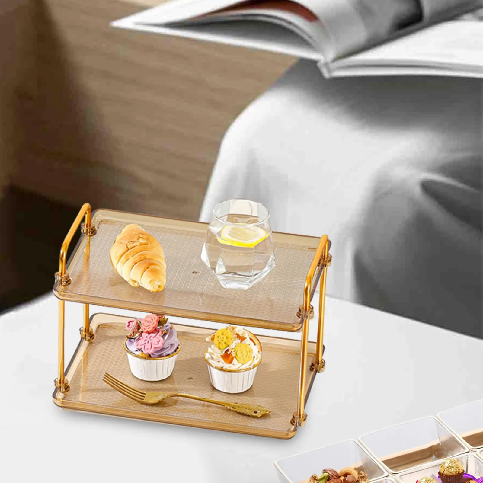 2 Tier Bathroom Tray Counter Organizer Vanity Tray Shelf for Perfume Dressing Table Toiletries Lotions Cosmetic