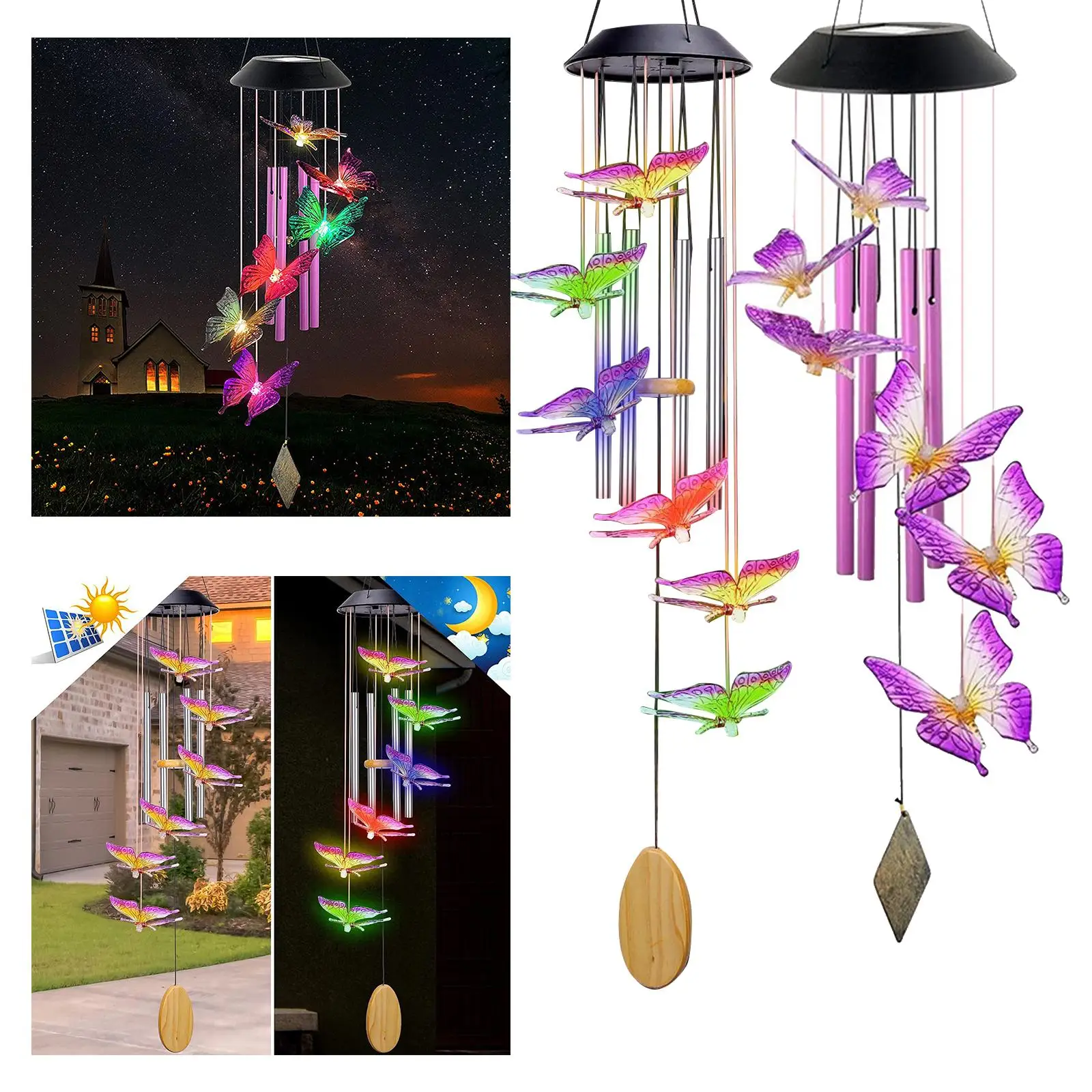 Solar Wind Chimes Butterfly Solar Powered Outside Light for Garden Porch