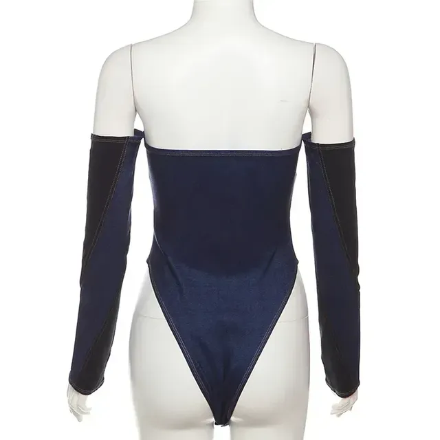 Denim Bodysuit Long Sleeve Off Shoulder 23
