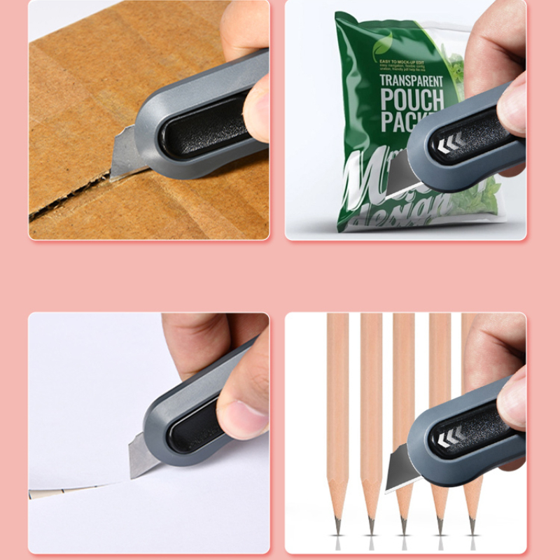 Deli Home Mini-Allzweckmesser mit automatischer Einziehung, vorne, selbstsichernd, kleiner Taschen-Boxschneider, Couteau-Kunstbedarf, Schule, Schreibwaren, Informationen – Detail 6