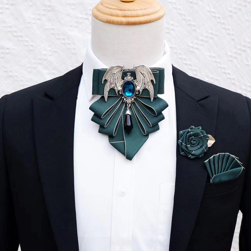 Herren Fliege Brosche Set Britische Koreanische Formelle Kleidung Kleid Hemd Kragen Blumen Flügel Strass Fliege Tasche Handtuch Broschen – Detail 9