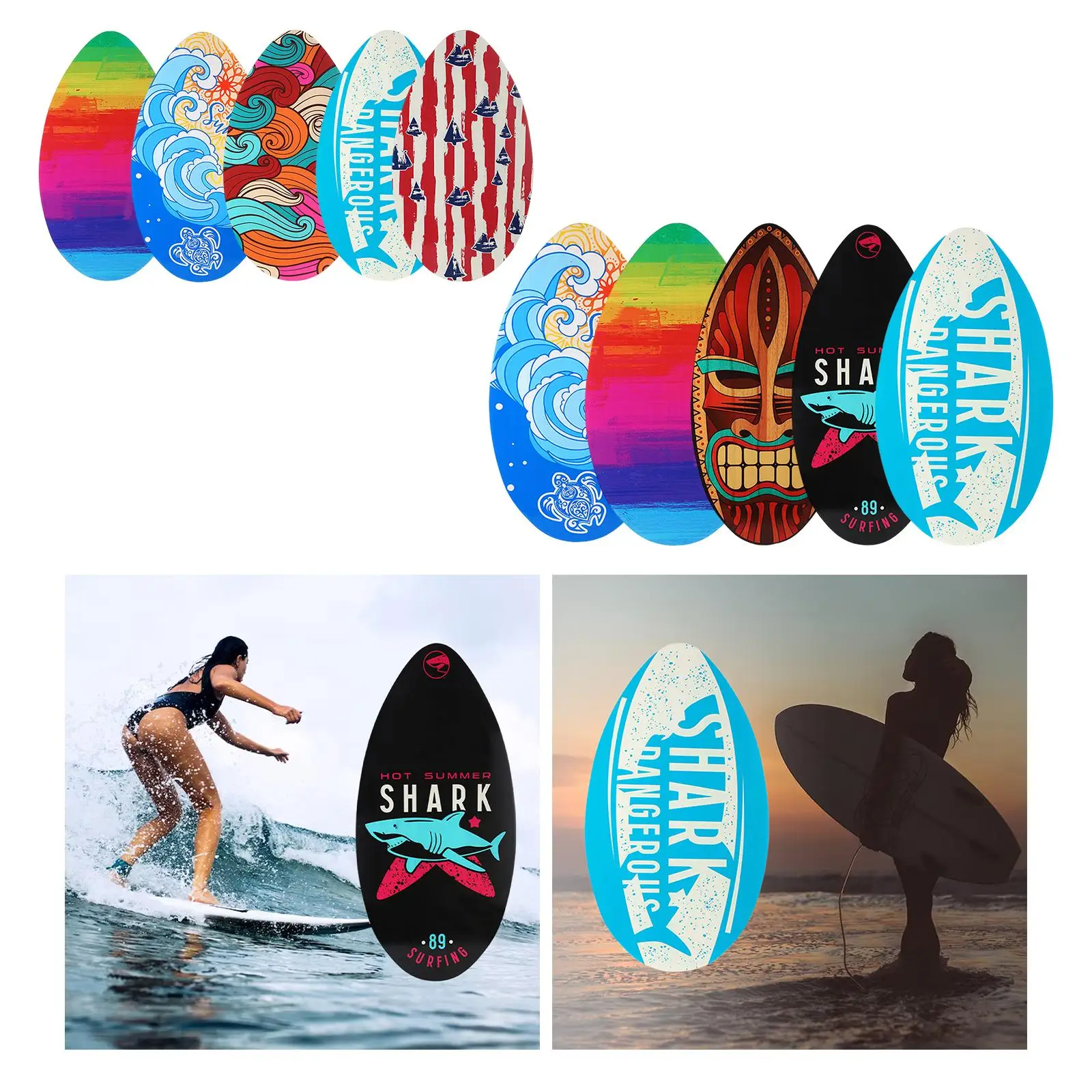 Skimboard for Kids, Wooden Skim Board for Kids, 2 Sizes Wood Multiple Designs for Outdoor Deck Performance Beach