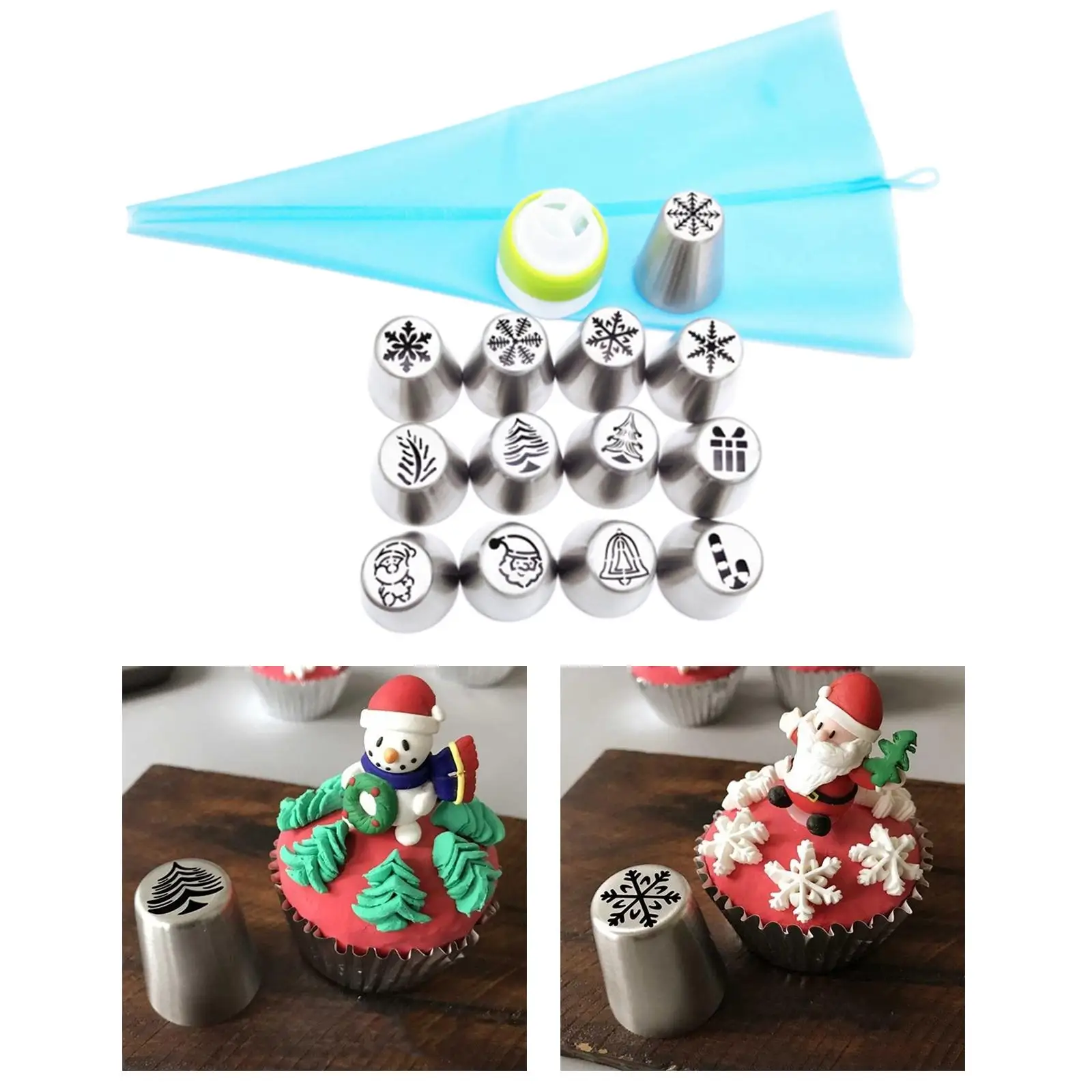 Pack of 15 Icing Piping Nozzle Cream Xmas Seamless Flower Mouth Kitchen