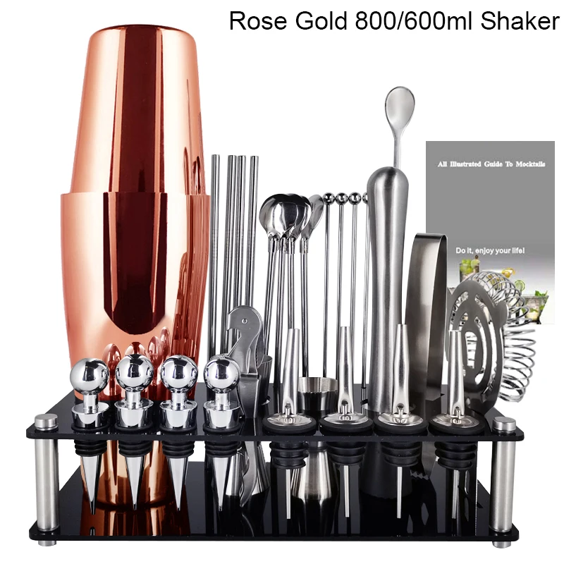 Bartender Kit, Cocktail Shaker Set With Rotating Acrylic Holder. Home DIY  Suit for Mixed Drinks Martini Bar Tools Perfect Gift