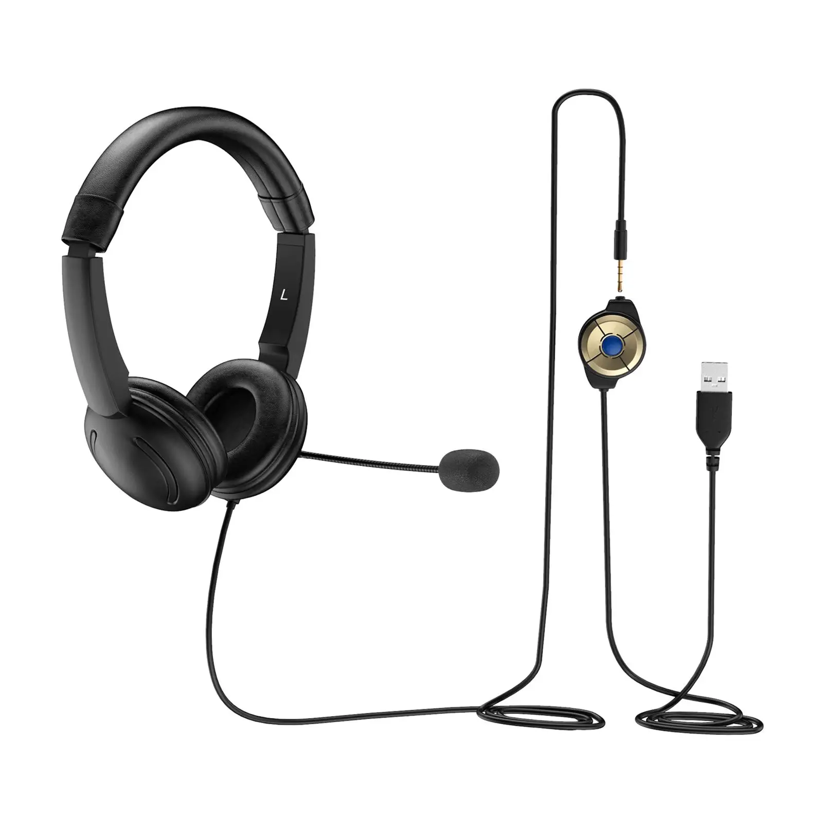 USB Headset with Microphone Volume Control Lightweight with in Line Controls Mic Headphones for Home Office Laptop Gaming Music