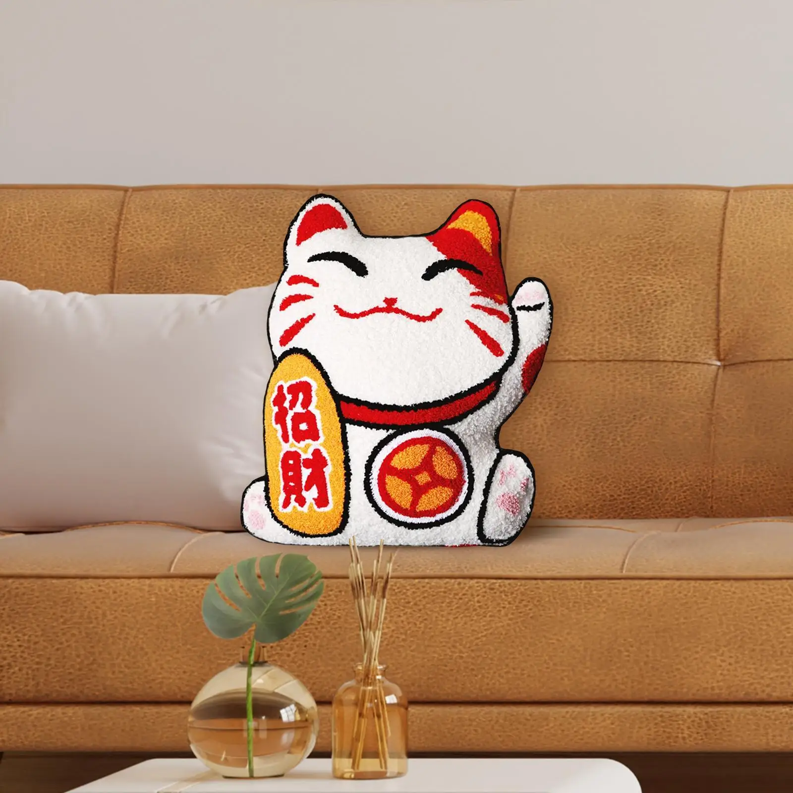 Embroidered Happy New Year Throw Pillow Cover for Livingroom Spring Festival
