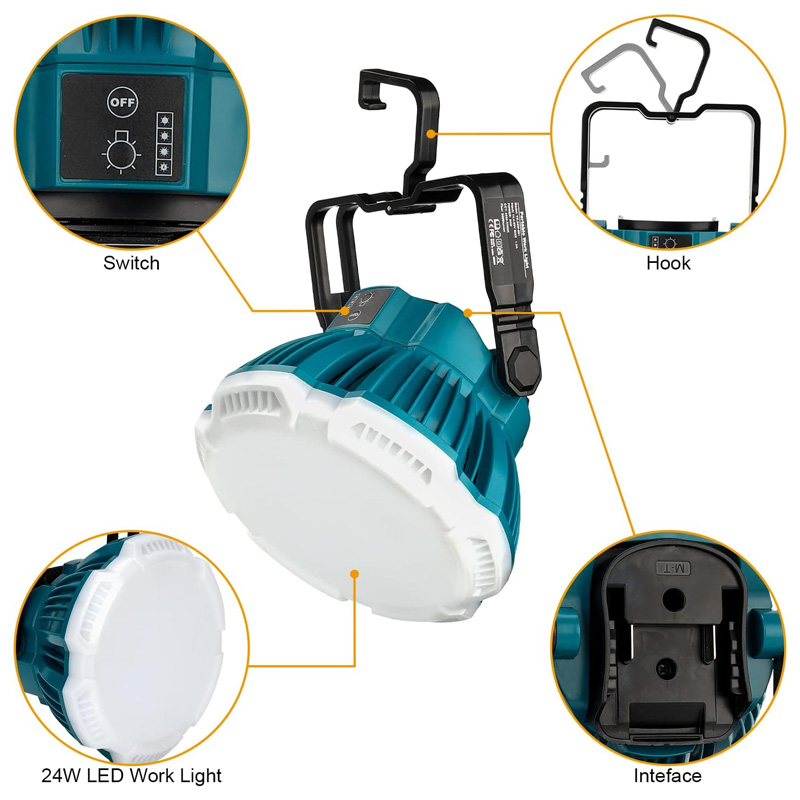 24W 2400LM Portable LED Work Light with Hook For Makita/Bosch/Dewalt/Milwaukee/B