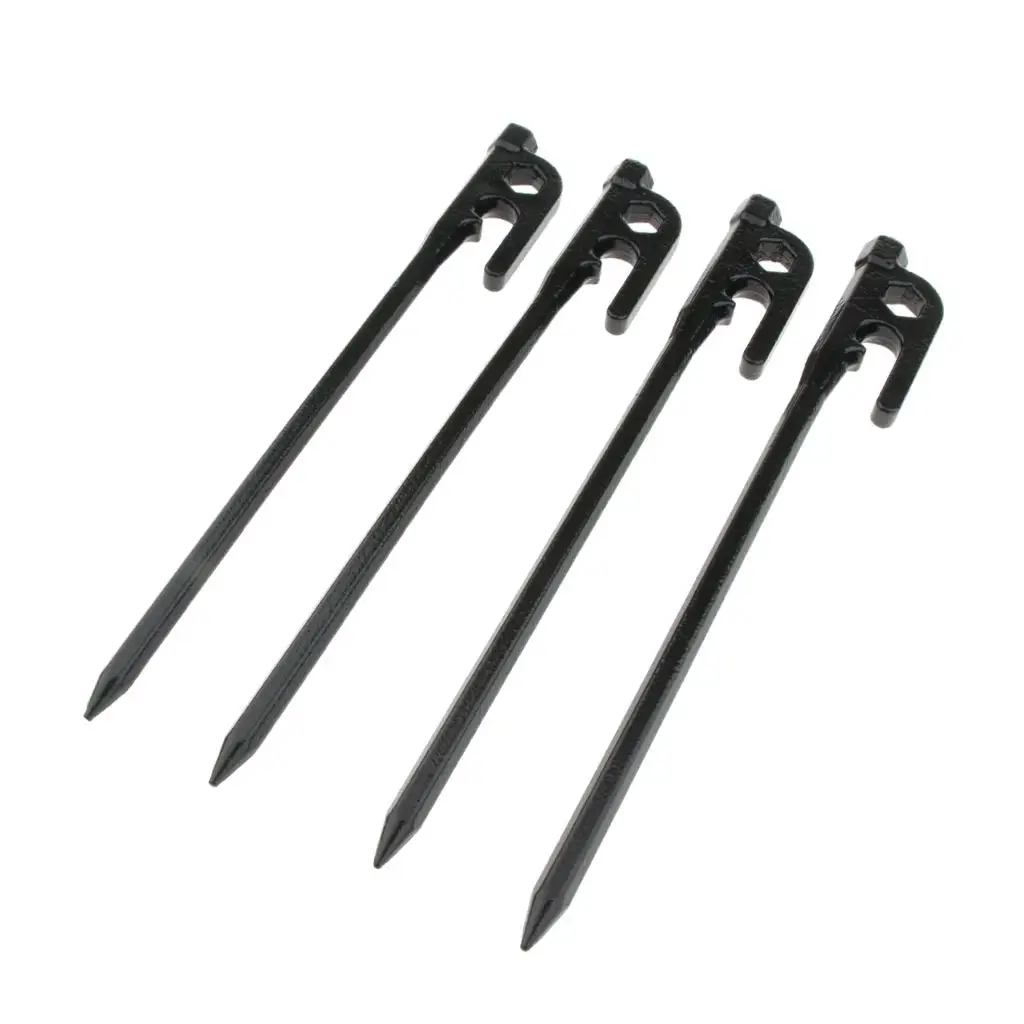 20/25/30cm Multifunction Sturdy Tent Pegs Hooks Stakes Canopy Nails with Pull Hole for Hard Grounds Rocks Easy to Use 4PCS