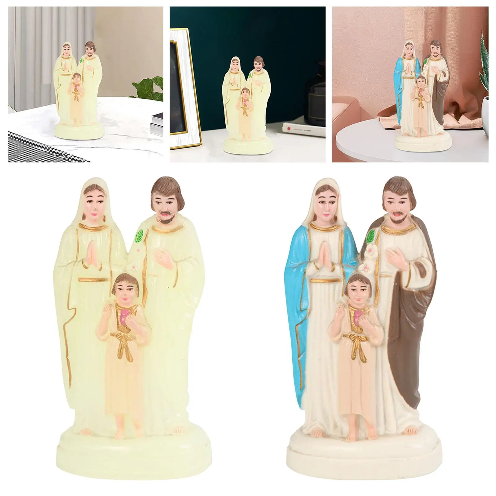 Holy Family with Child Statue Religious Figurine Christian Catholic Ornament for Desktop