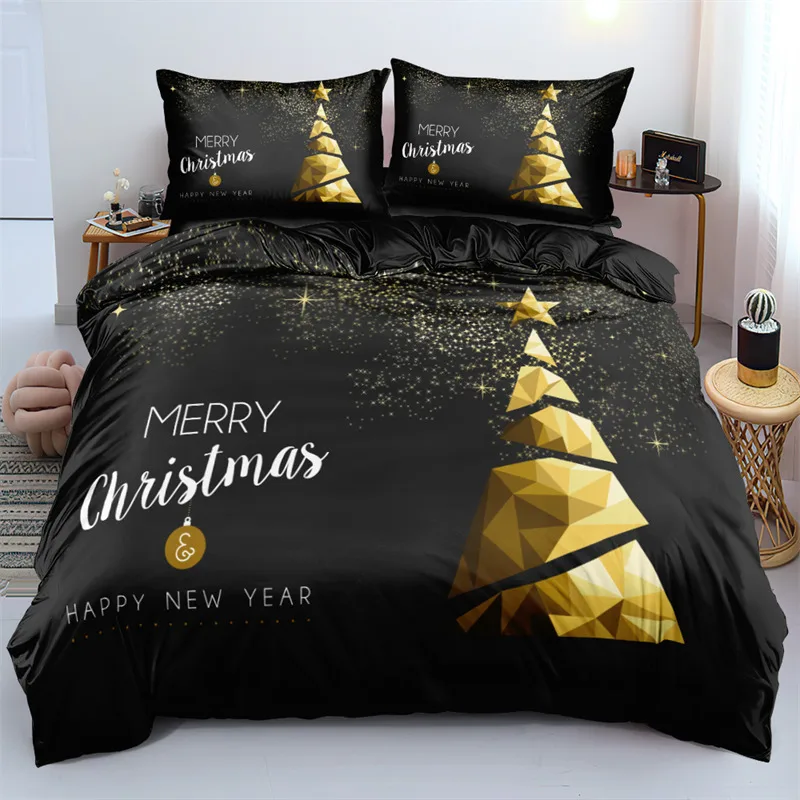 Merry Christmas White Bedding Set King Queen Full Twin Size Microfiber Bedroom Decorative 3D Print Duvet Cover With Pillowcases