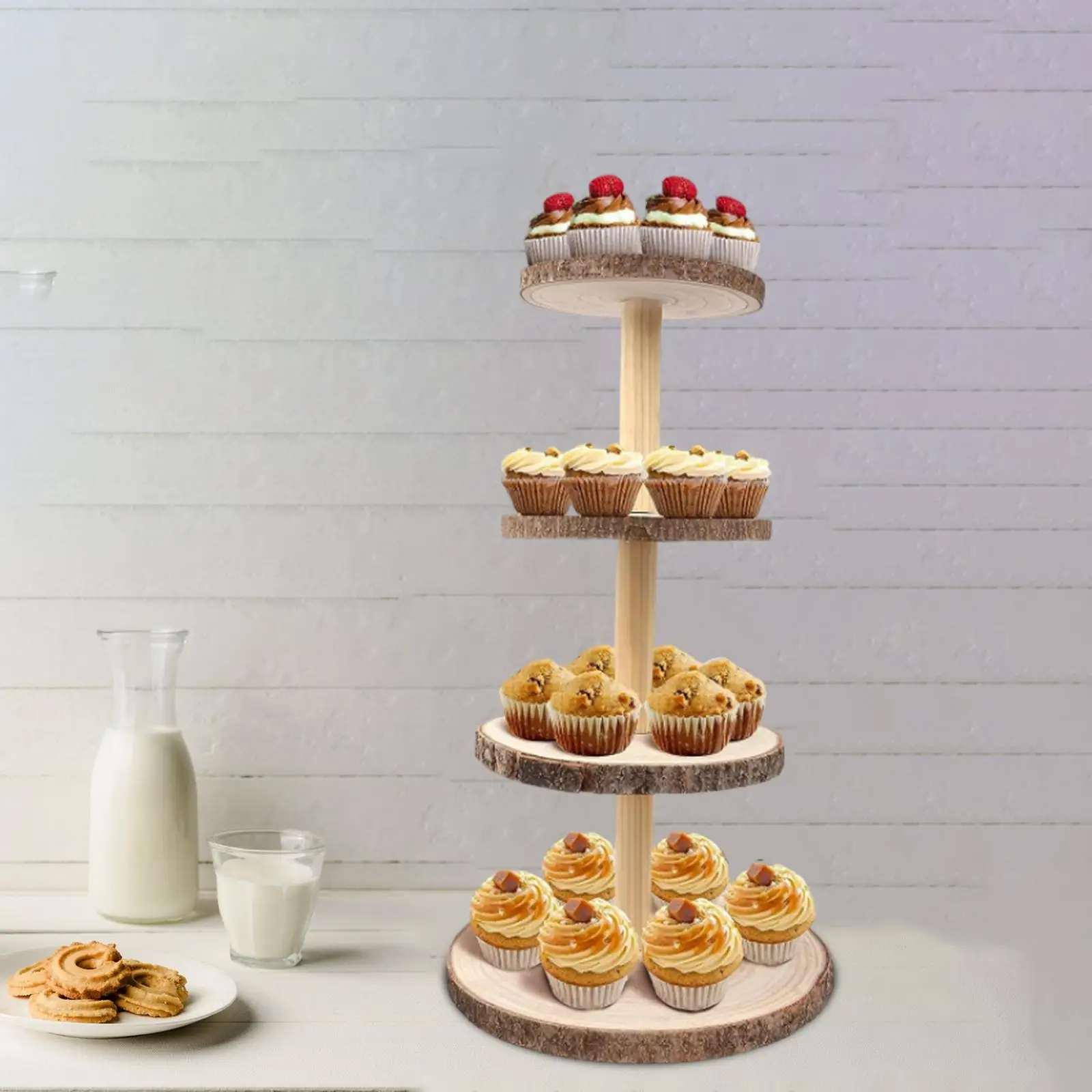 Dessert Display Stand Rustic Wood Cake Stand Four Tiered Wood Cupcake Stand Holder for Home Wedding Crafts Party Decoration