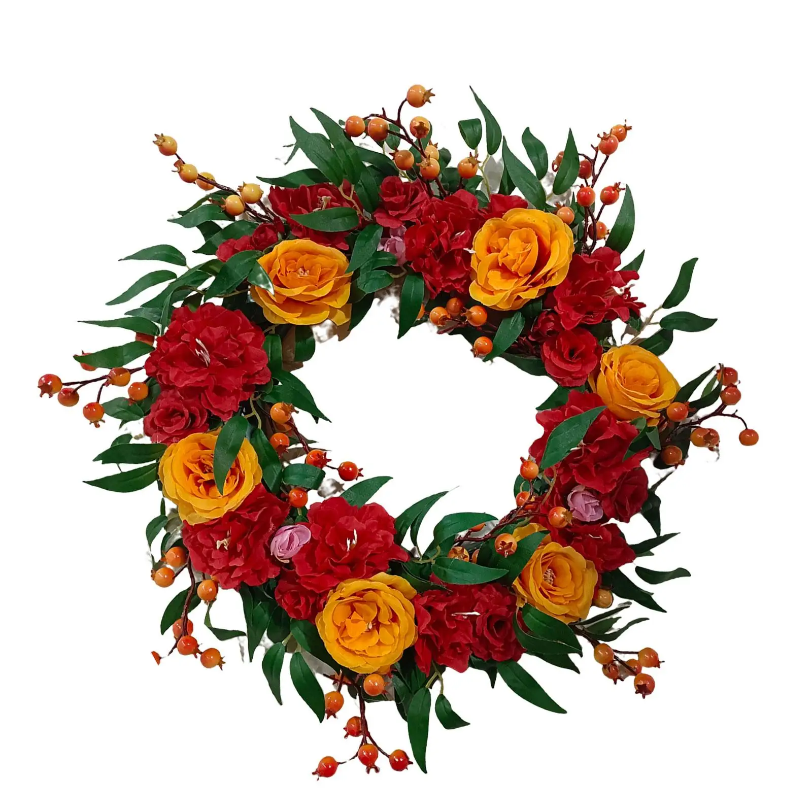 Round Artificial Flower Wreath Greenery Outdoor Front Door Large Garland Home Festival Decor Ornament