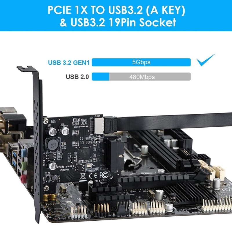 Title 7, PCI-E 1X to USB 3.2 GEN1 5Gbps Type-E A-Key Exp...