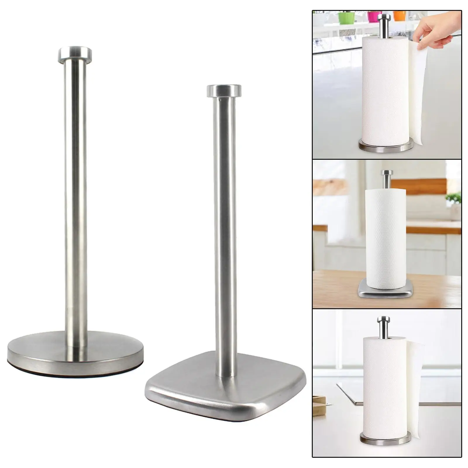 Stainless Steel Paper Towel Rack Sturdy Anti Slip Storage Rack Countertop Roll stand Bathroom Hotel Restaurant Office Indoor