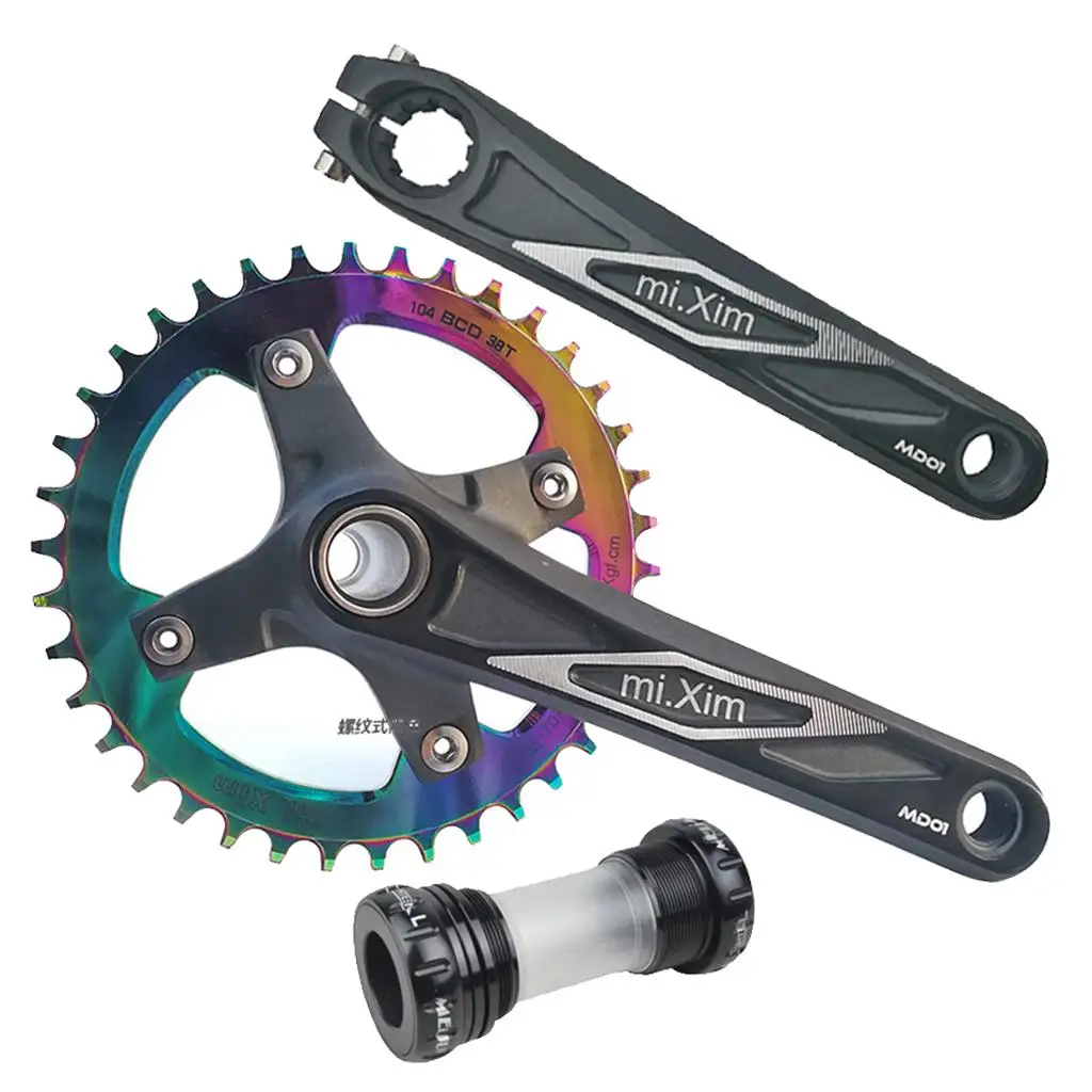 170mm Crank , 104 BCD Ultralight Crank Arm, Mountain Road Crank with Bottom Bracket and Chainfor
