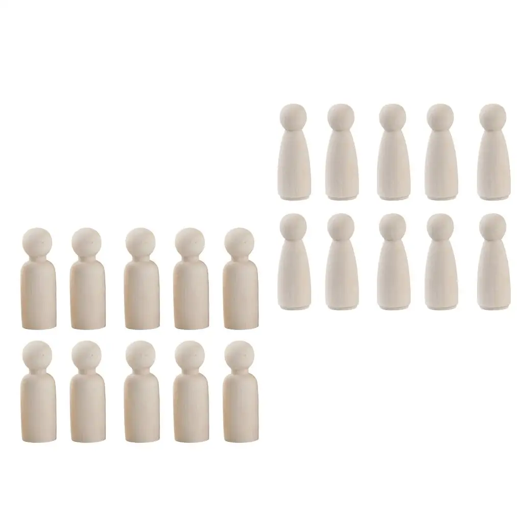 10 Pieces Natural Unpainted Female / Male Wooden Peg People  Peg Dolls  Montessori Toy Wedding  DIY Craft Toys