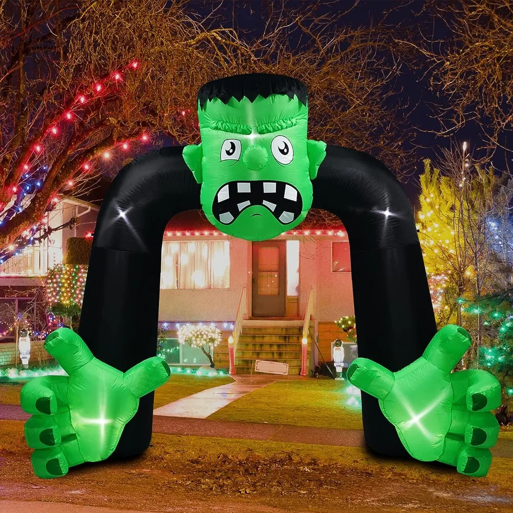 9FT Halloween Inflatables Frank Arch Decoration, Green Frank Inflatables with Led for Halloween Outdoor Yard Decoration