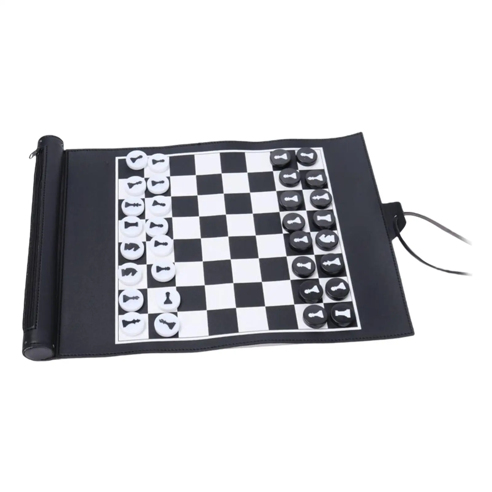 Foldable Traditional Chess, Roll up Chess Set 32 Black White Chess Pieces for Entertainment All Levels Travel Games Teens Family