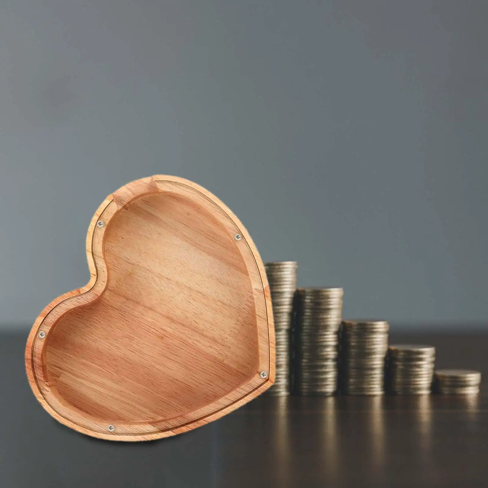 Wooden Piggy Bank Heart Shaped Money Saving Jar Reusable Coin Box for Adults