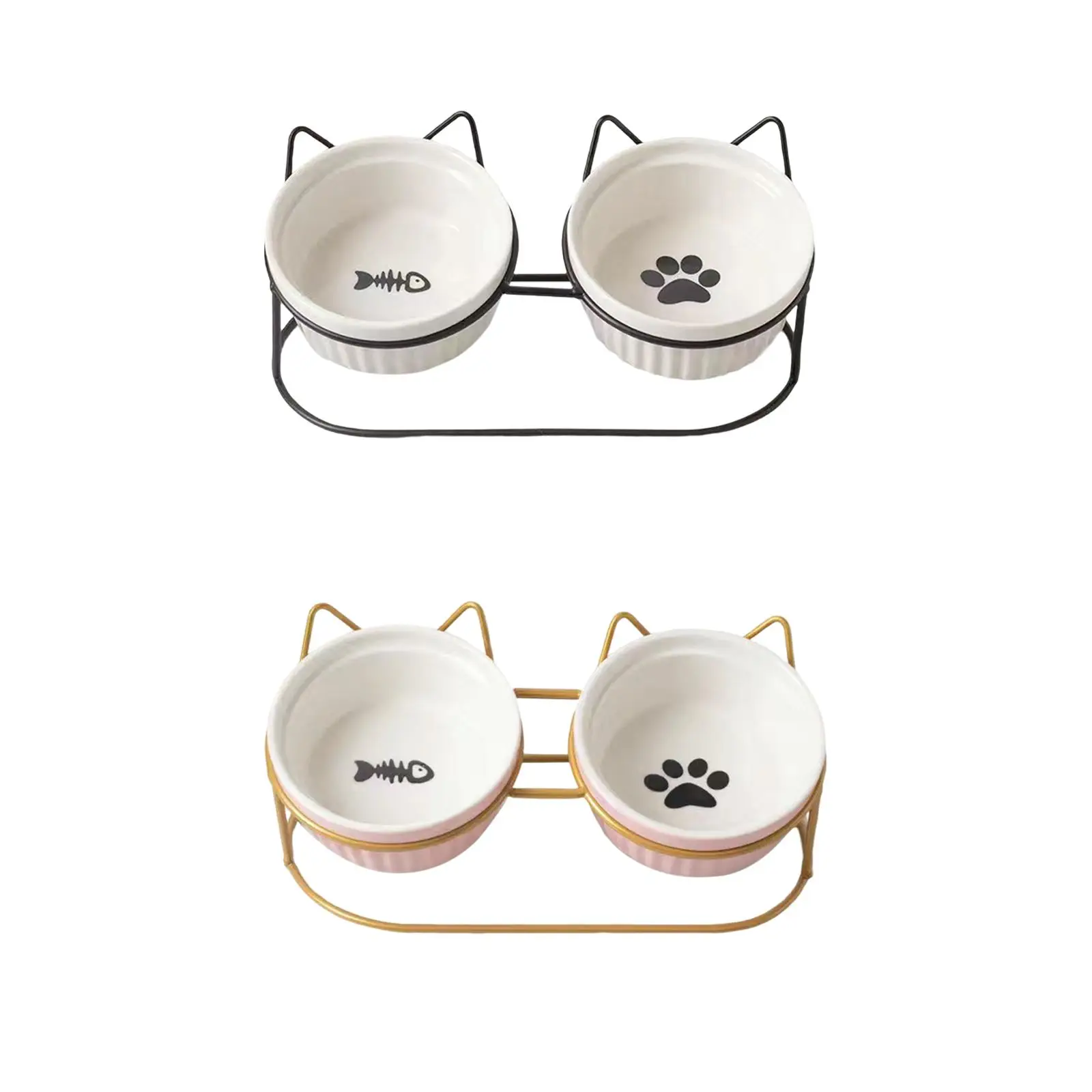 Porcelain Pet Bowls Elevated Cat Dishes Removable Cat Feeder Washable Stable Water Bowls Large Capacity Cute for Flat Faced Cats
