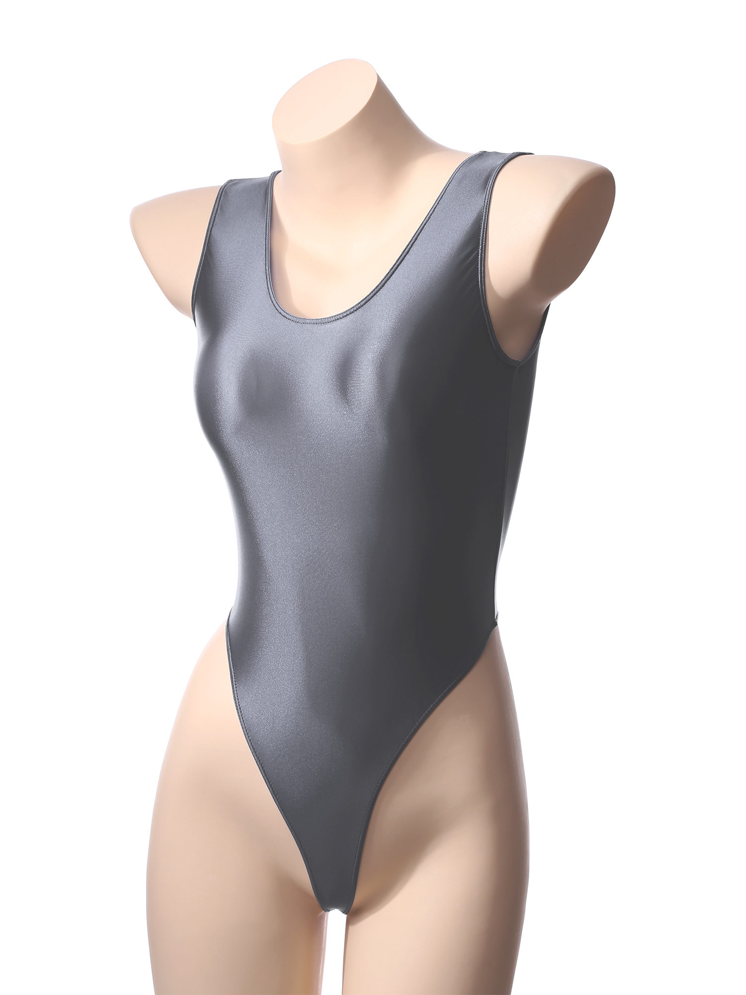Ölglänzender Damen-Badeanzug, ärmellos, hoch geschnittener Tanga-Body, einteilige Badebekleidung, Yoga, Sport, Fitnessstudio, Fitness, Badeanzug, Kostüm – Detail 33
