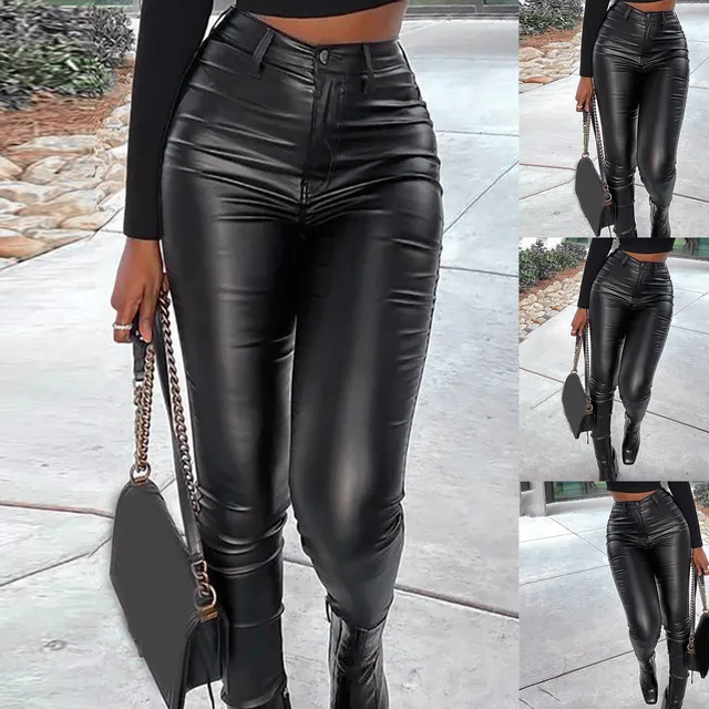 Black leather women autumn/winter high Fanny pack hip PU leather bottom  stretch tight sexy hot pants super short leather pants - AliExpress