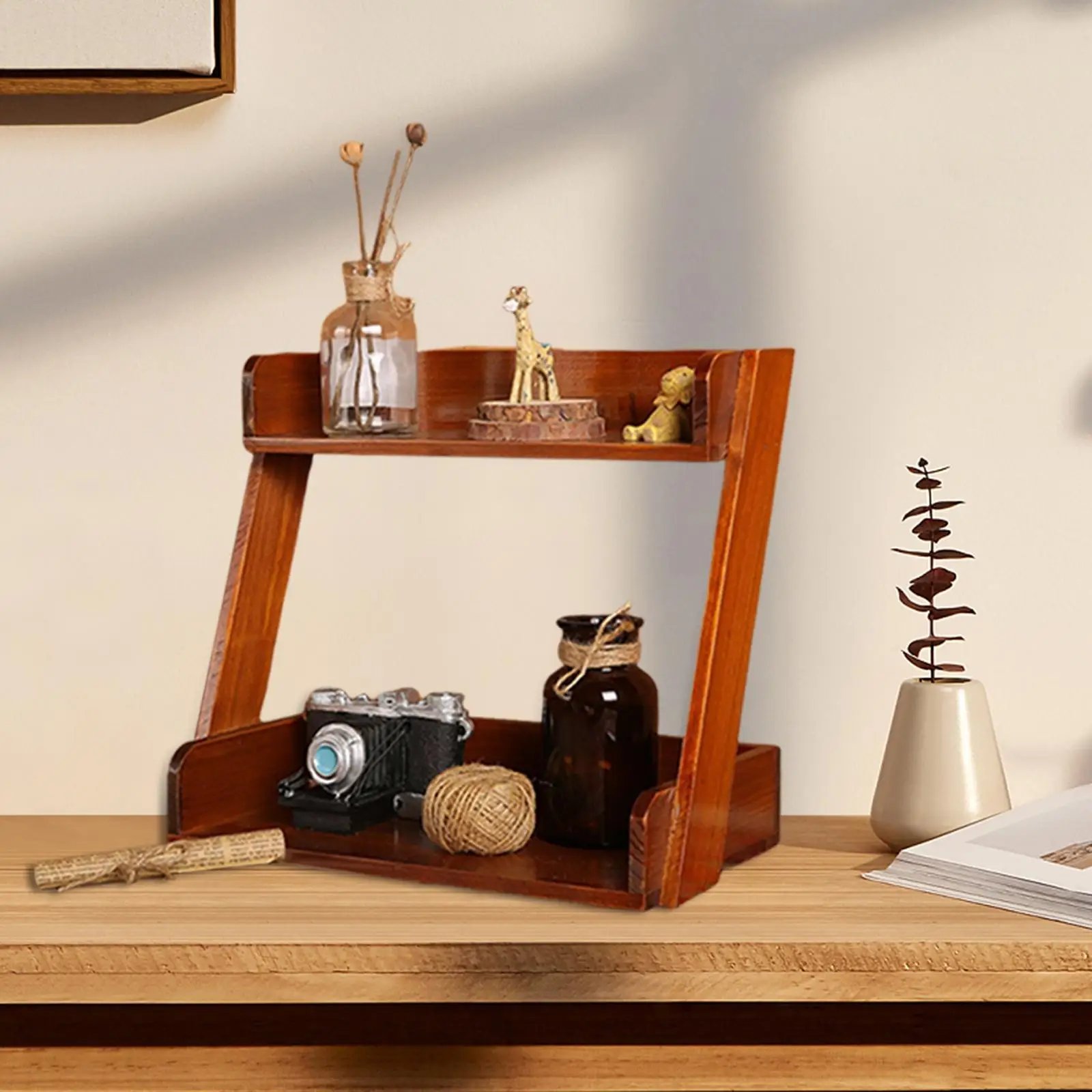 Solid Wood Desktop Shelves Spice Rack Display Stand Desk Bookshelf Organizer for