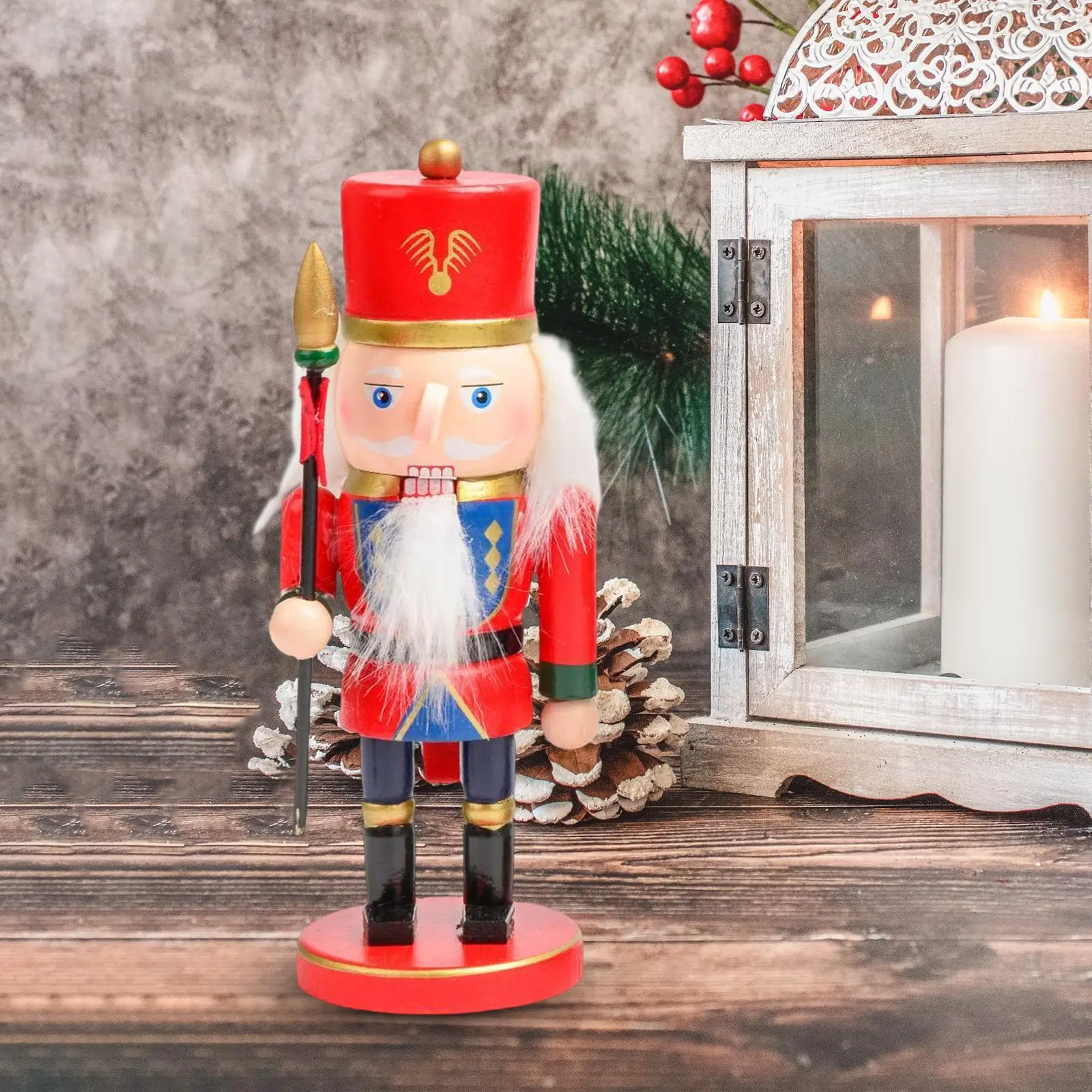 Wooden Nutcracker Doll Handcraft Puppet Doll Free Standing Creative for Bookcase Desktop Party Decoration Ornament