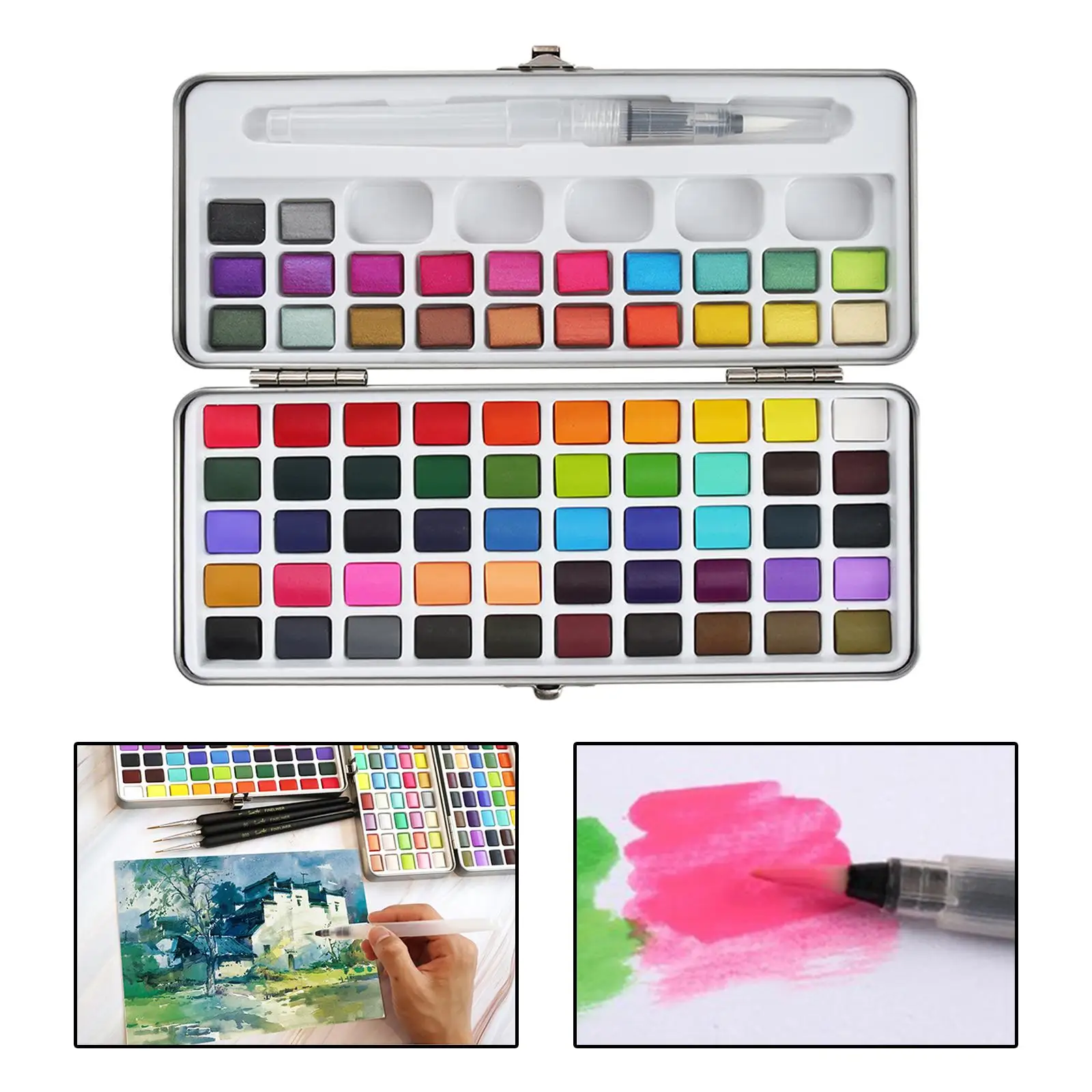 Watercolor Paint Set, 50/72/90 Assorted Vibrant Solid Colors in Tin Box with Refillable Water Brush Pen, Perfect