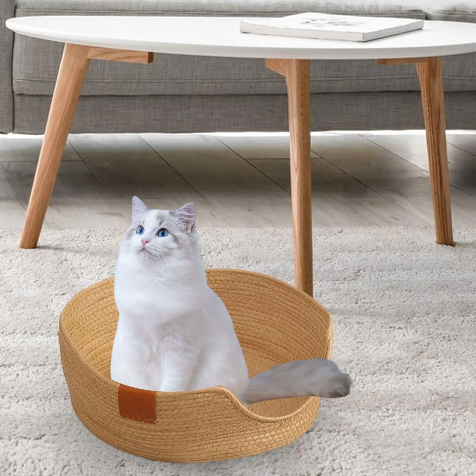 Handwoven Kitten Bed Cat Sleeping Basket Diameter 45cm Comfortable Ventilated Paper Rope Material Handmade for Playing and Rest