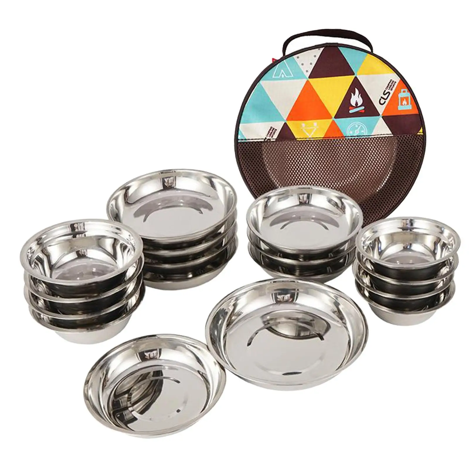 17Pieces Stainless Steel Plates and Bowls Set Small and Large Dinnerware