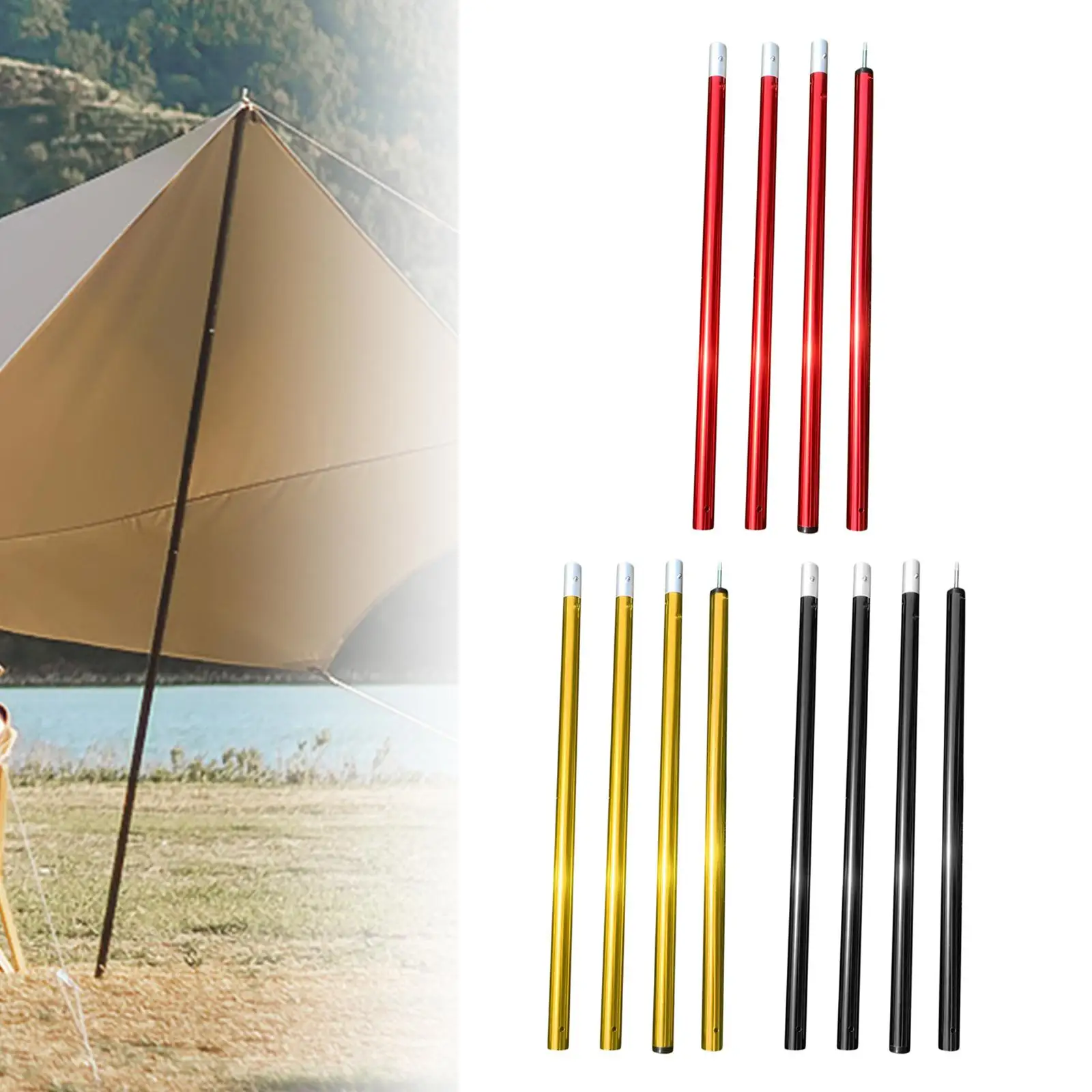 Universal 4 Section Tent Rods, Aluminum Alloy Canopy Support Rods