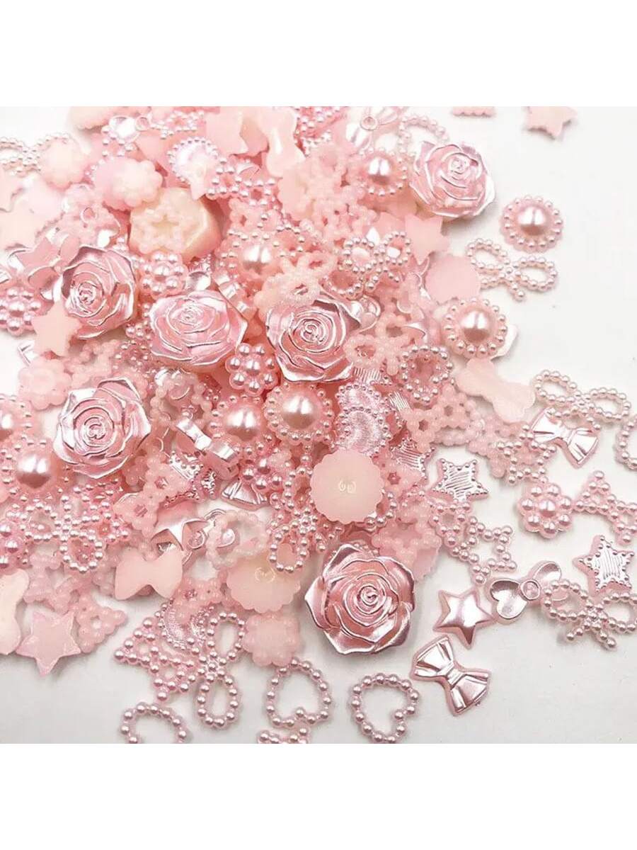 Best of 150-200Pcs Y2K 3D Pink White Pearls Nail Art Charms Multi Shapes Flower Star Bowknot Heart Pearls Flatback Acrylic Cute Pearls Reviews & Tips - Image 3