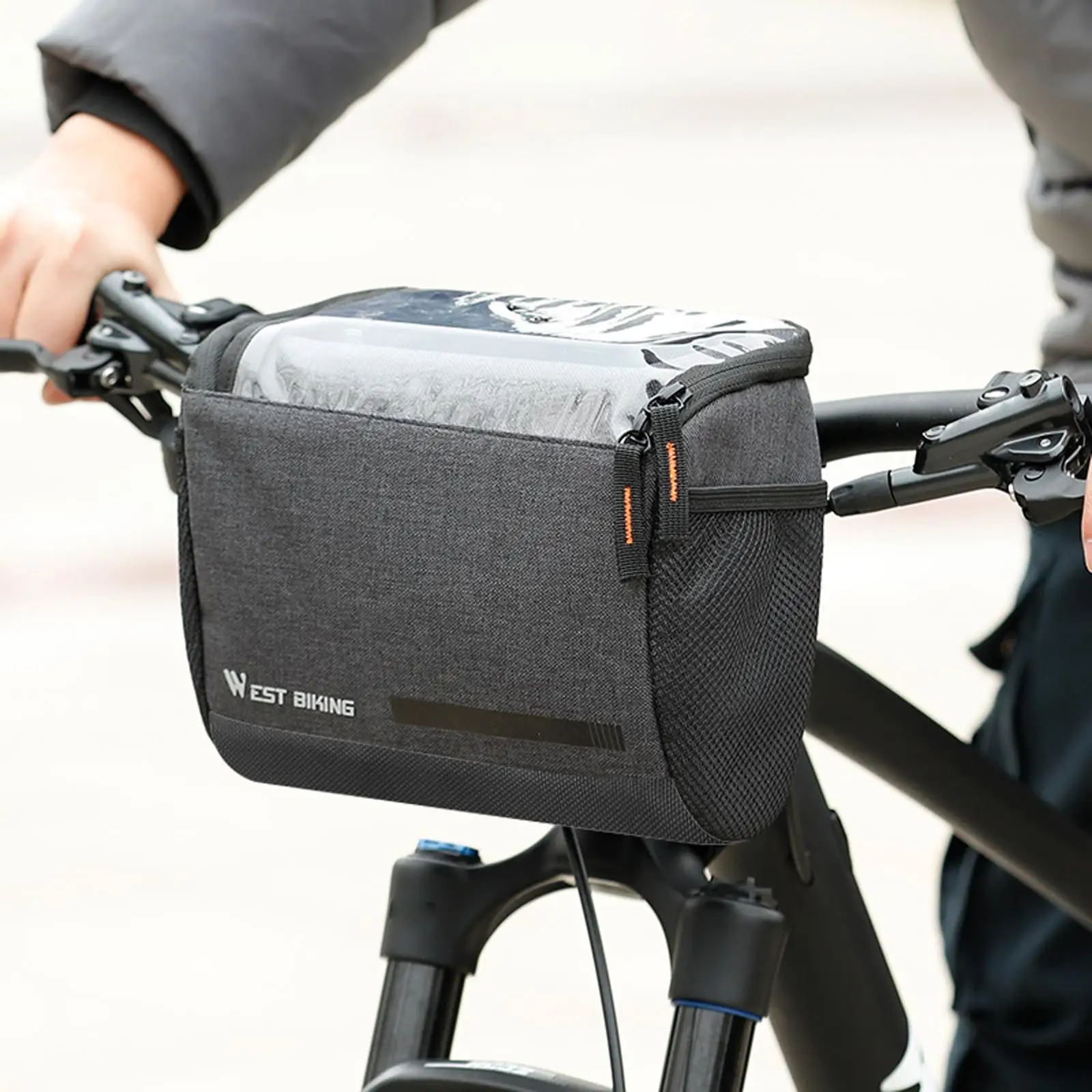 Bike Handlebar Bag,  Basket  with Touch Screen Phone Holder, Cycling Storage Pouch for Mountain Road  Bikes