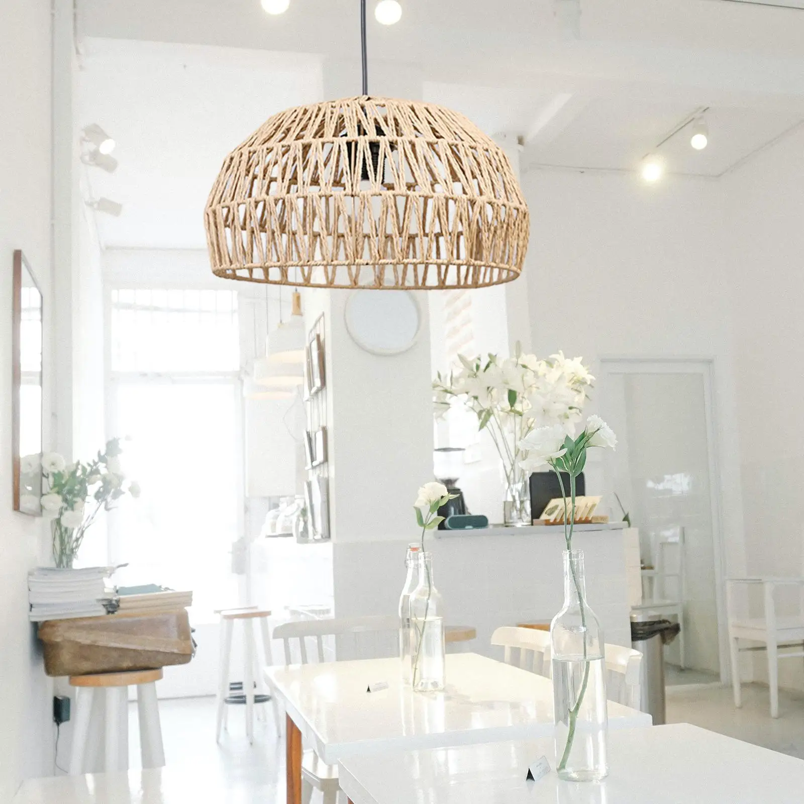 Retro Style Pendant Lamp Shade Weave Chandelier Paper Rope Woven Lampshade Lamp Cover for Bedroom, Kitchen Island
