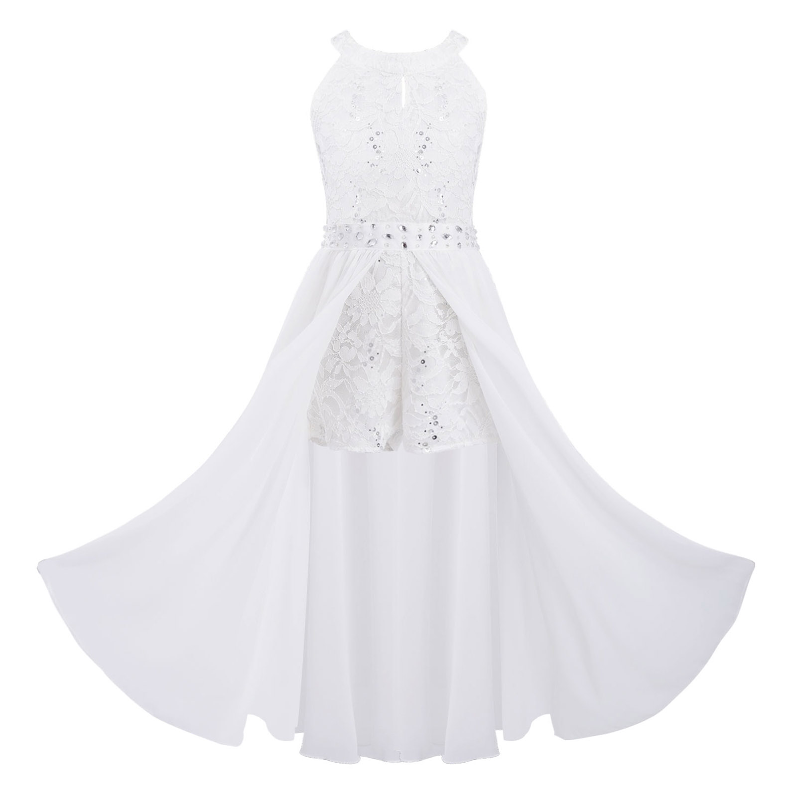 Kinder Mädchen Chiffon Kleid Blumenspitze Pailletten Stickerei Tanz Abendkleid Elegante Hochzeit Party Blumen Mädchen Prinzessin Kleid Strampler – Detail 13