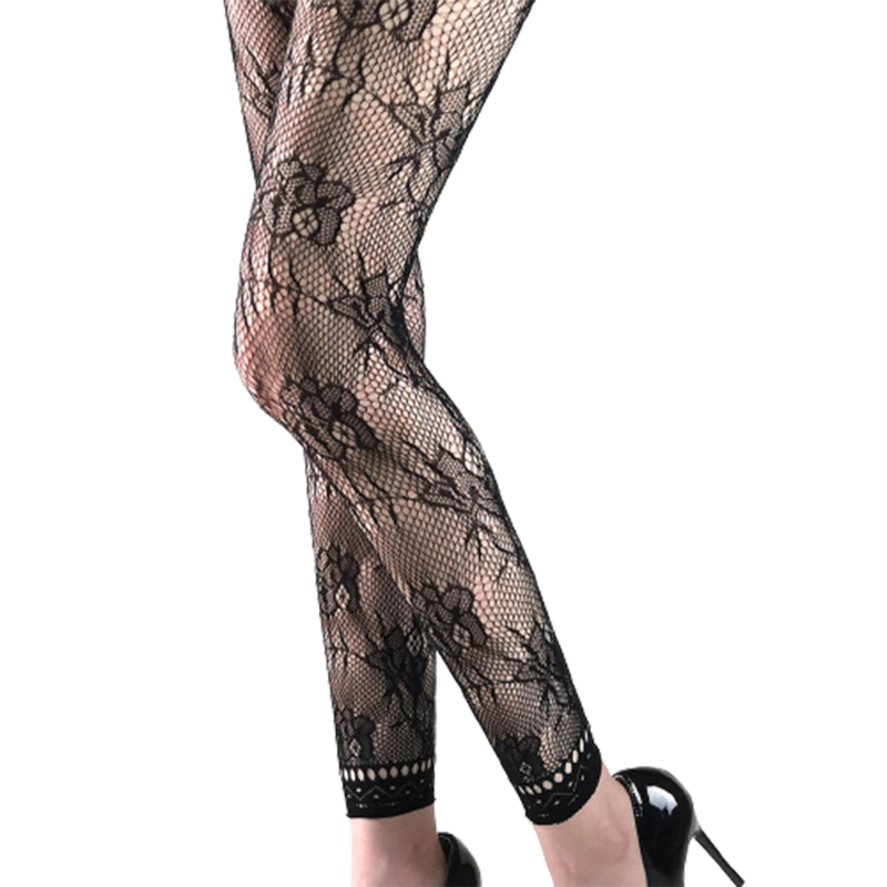 Frauen sexy hohe Taille Fisch netz fußlose Leggings Blume Jacquard gemustert Mesh Netz Strumpfhose schwarz Knöchel Strumpfhosen Strumpf – Detail 7