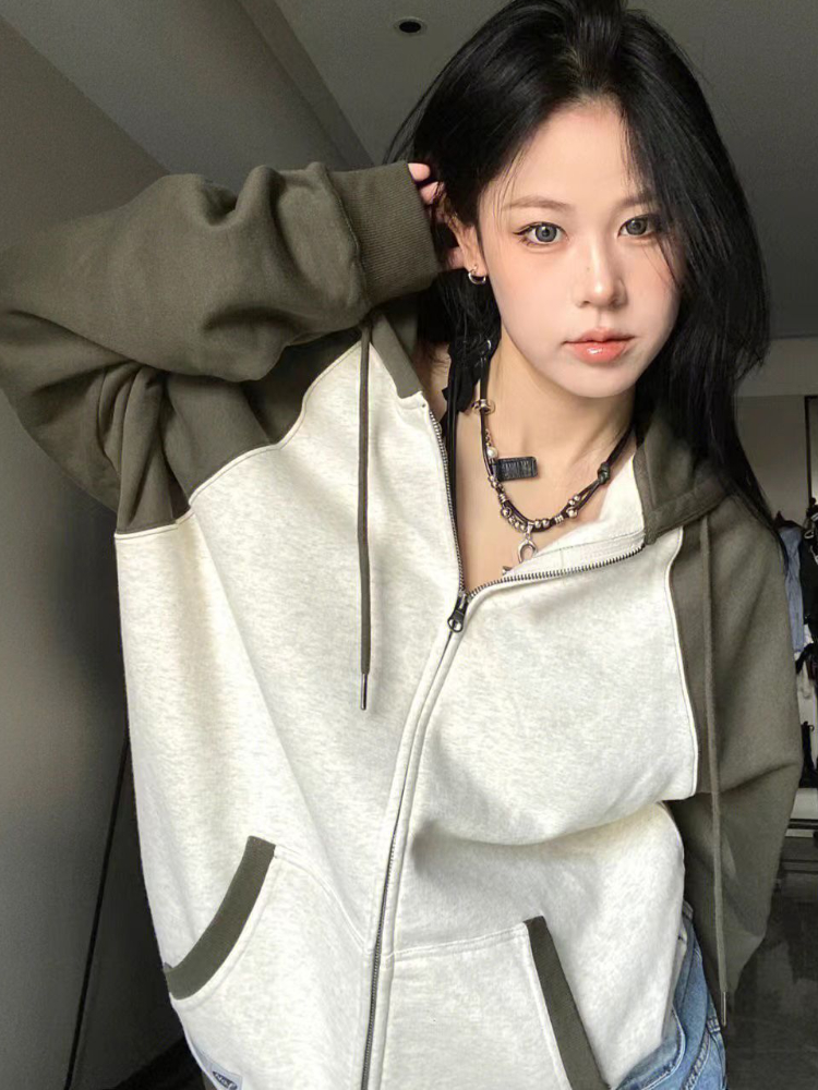 hoodies feminino panelled personalidade solta moda simples retalhos retro streetwear outono estilo coreano casual hipster