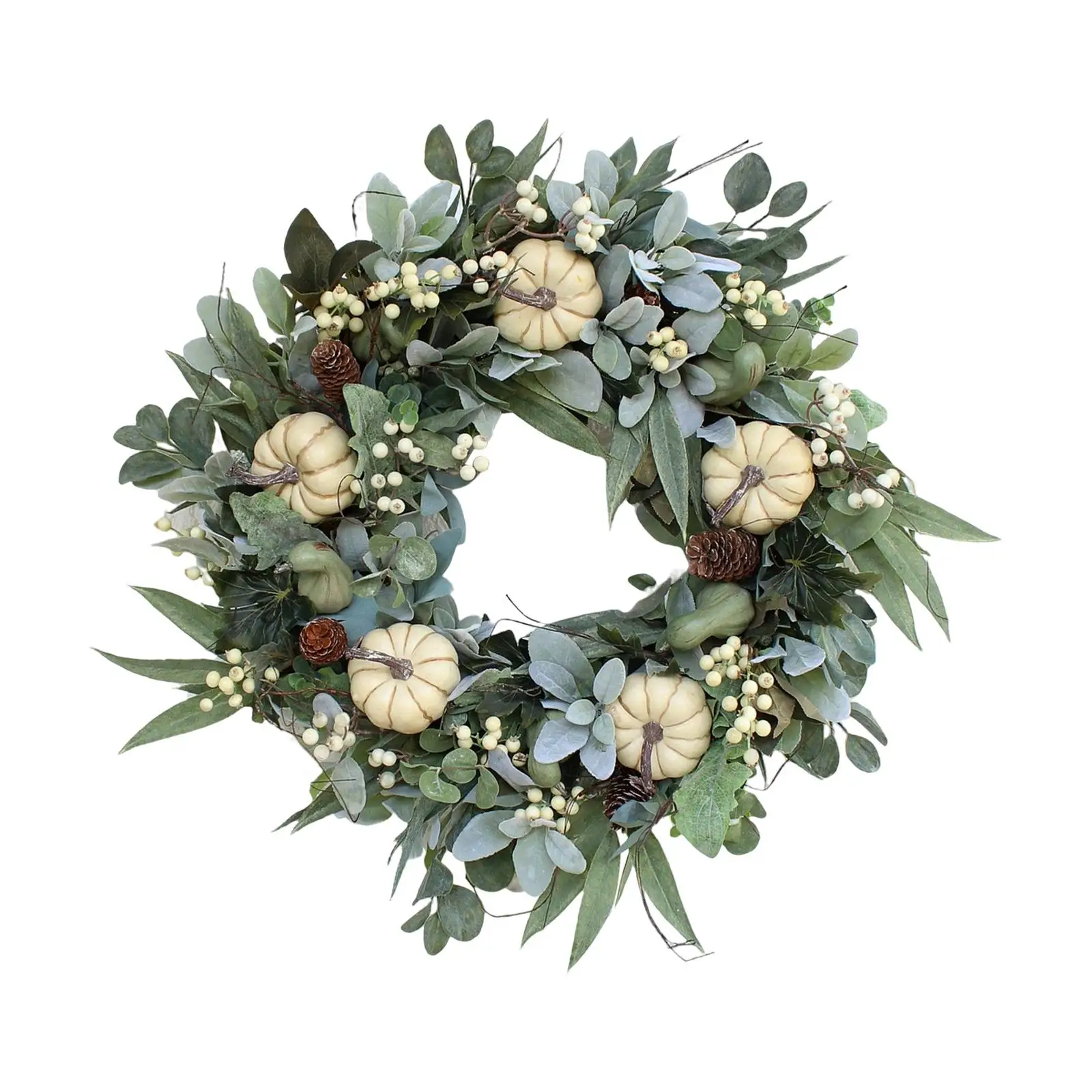 16 inch Artificial Pumpkins Autumn Wreath Hanging with Green