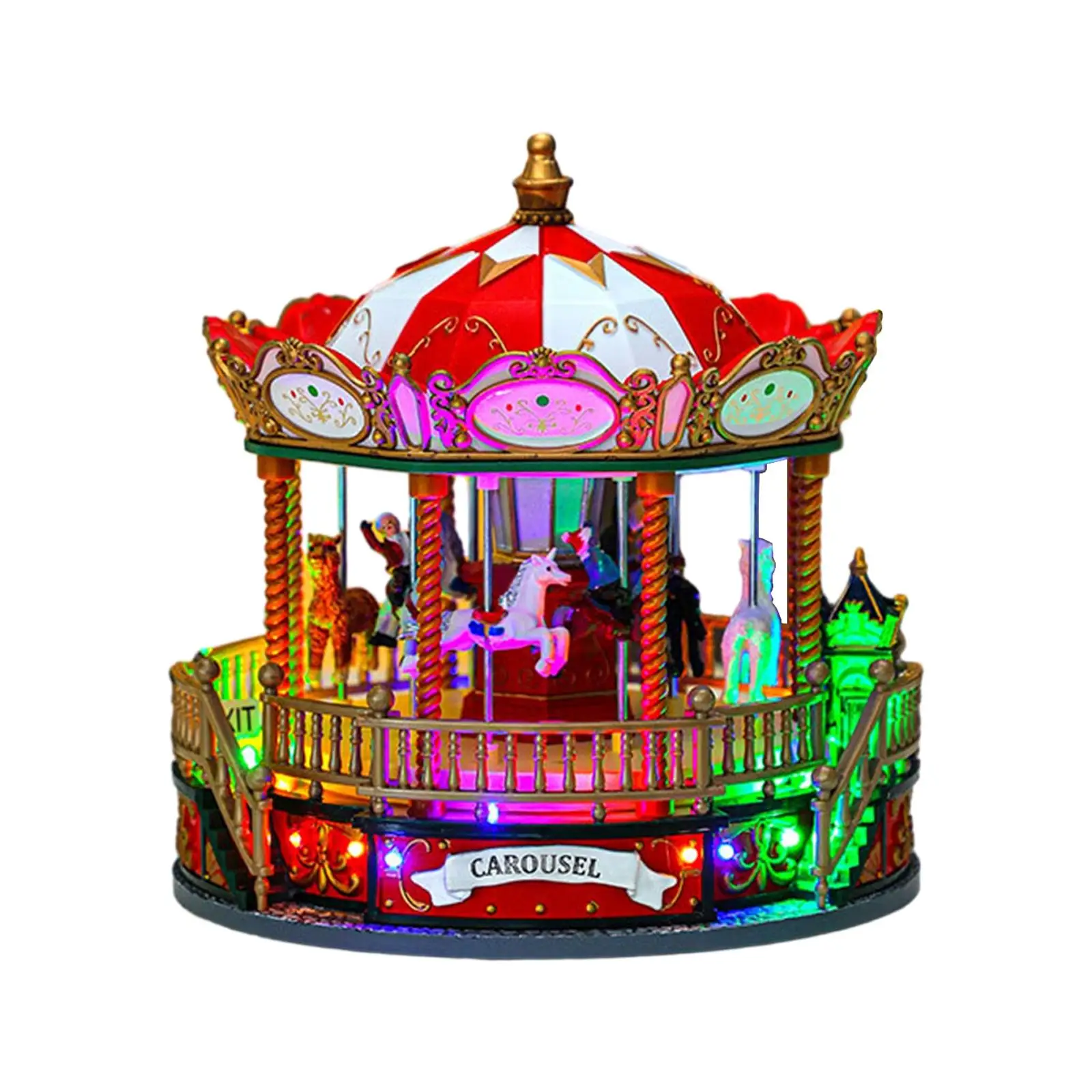 Christmas Carousel Music Box Musical Box with Music and Light Christmas Ornament for Festival Office Xmas Desk Decoration